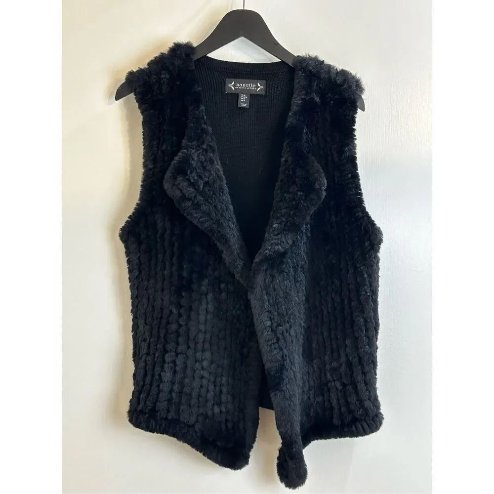 Nanette black faux fur front vest size M
